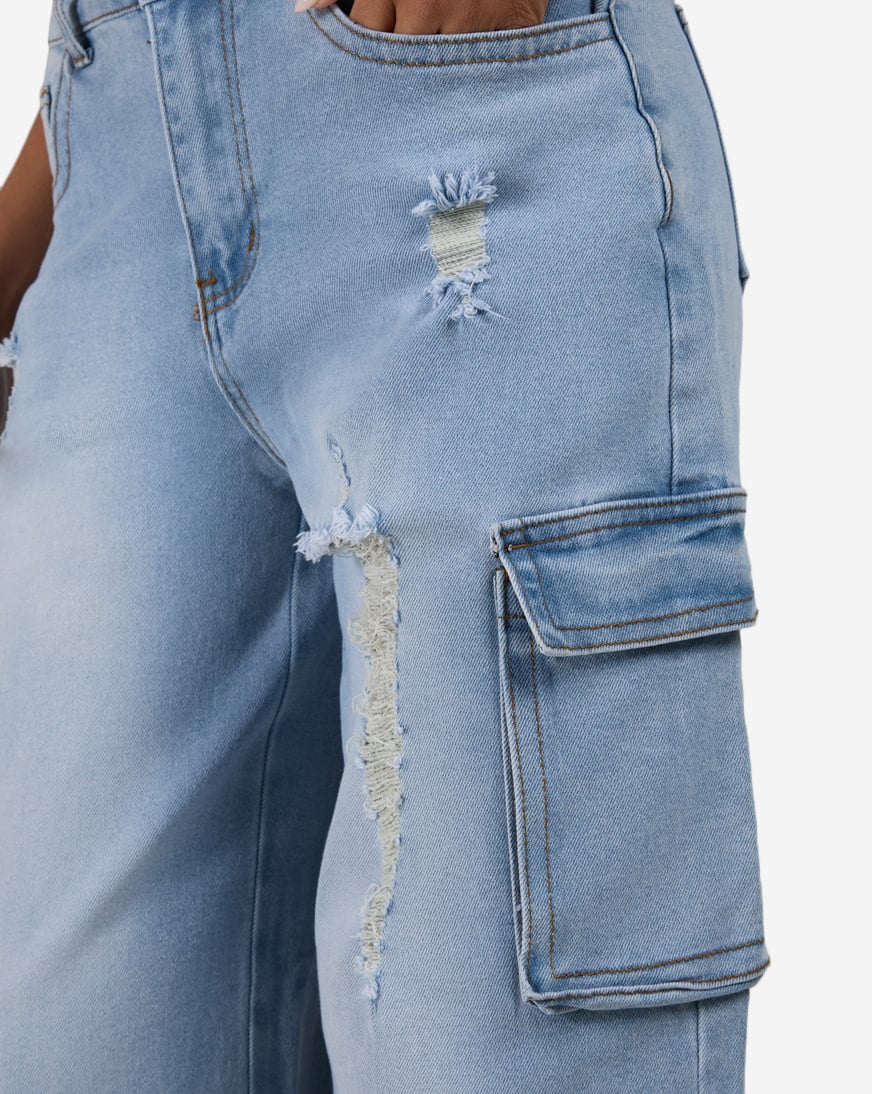 3Pkt Cargo Distressed Denim Jeans