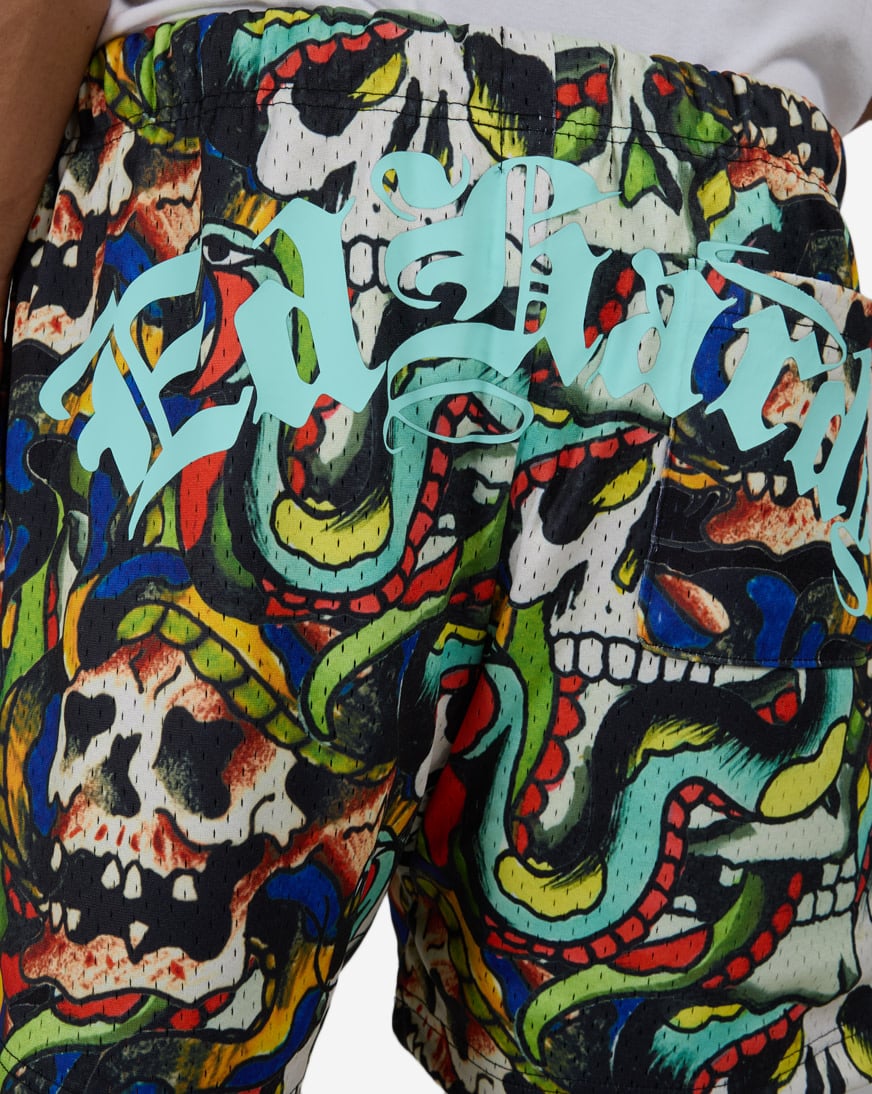 Skull Printed Mesh Short