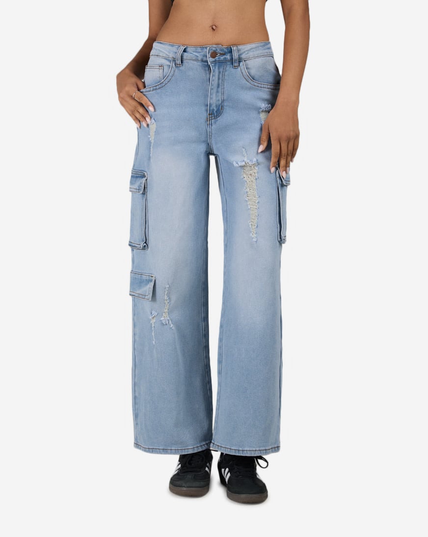 3Pkt Cargo Distressed Denim Jeans