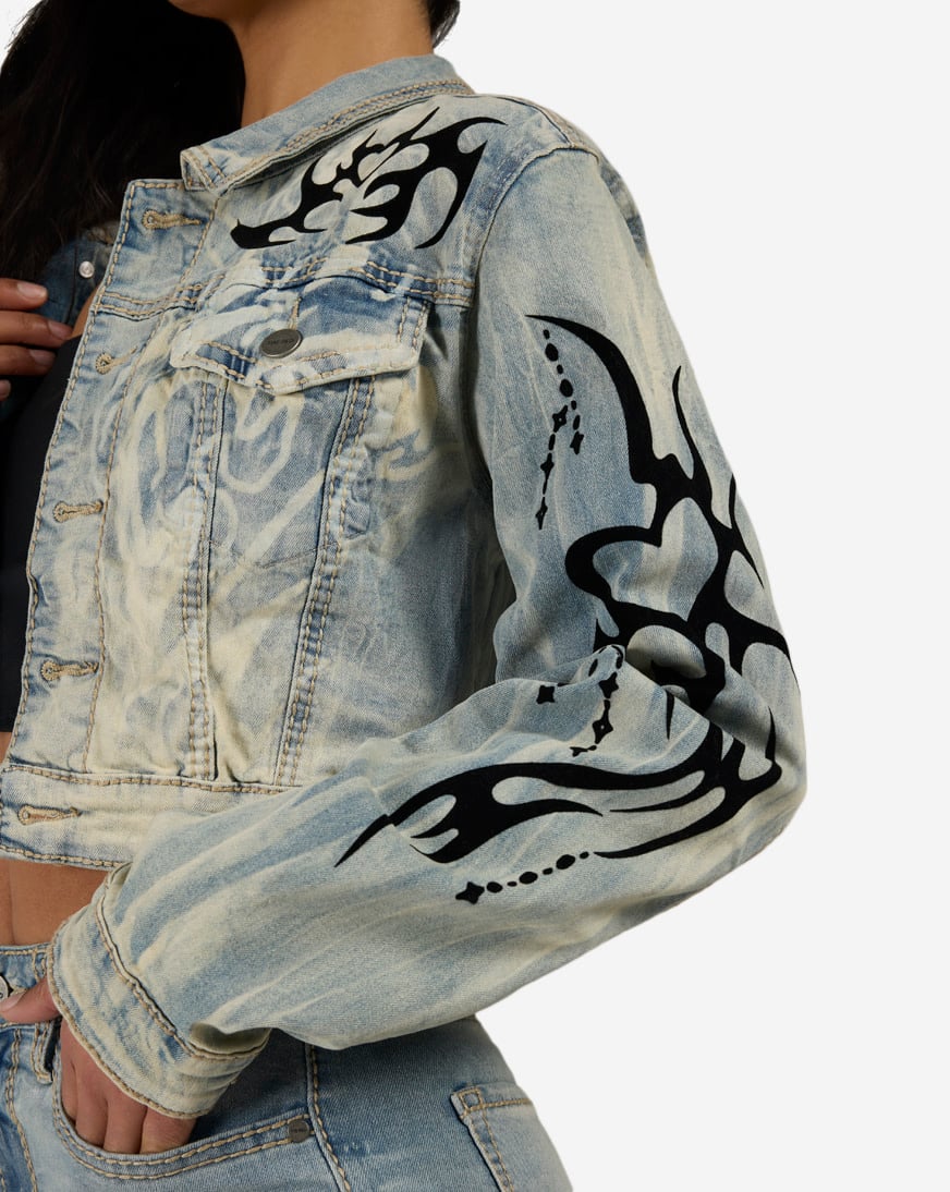 Flocked Thorn Heart Denim Jacket