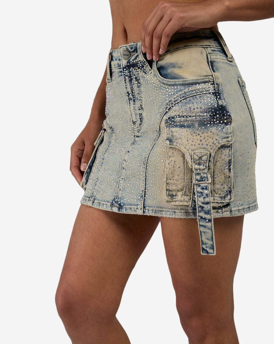 Cargo Rhinestone Mini Skirt