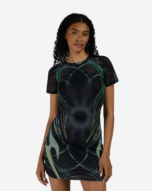 Printed Mesh Bodycon Dress