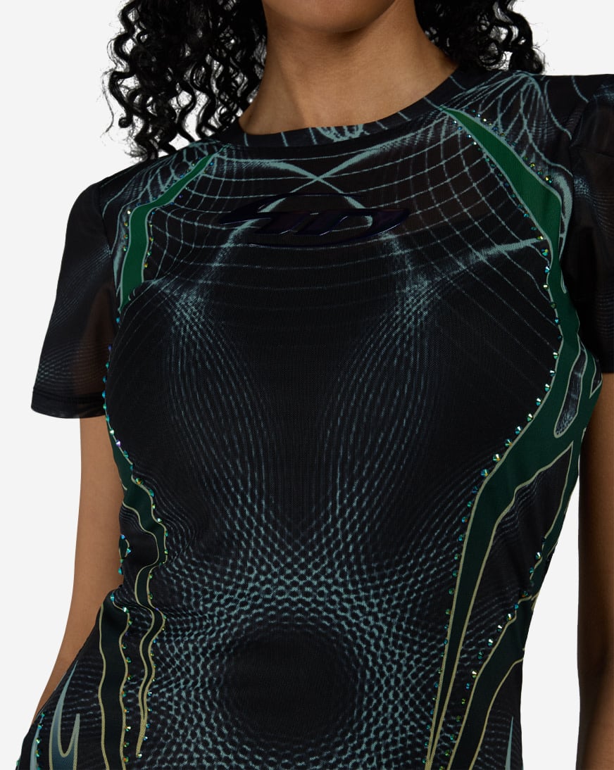 Printed Mesh Bodycon Dress