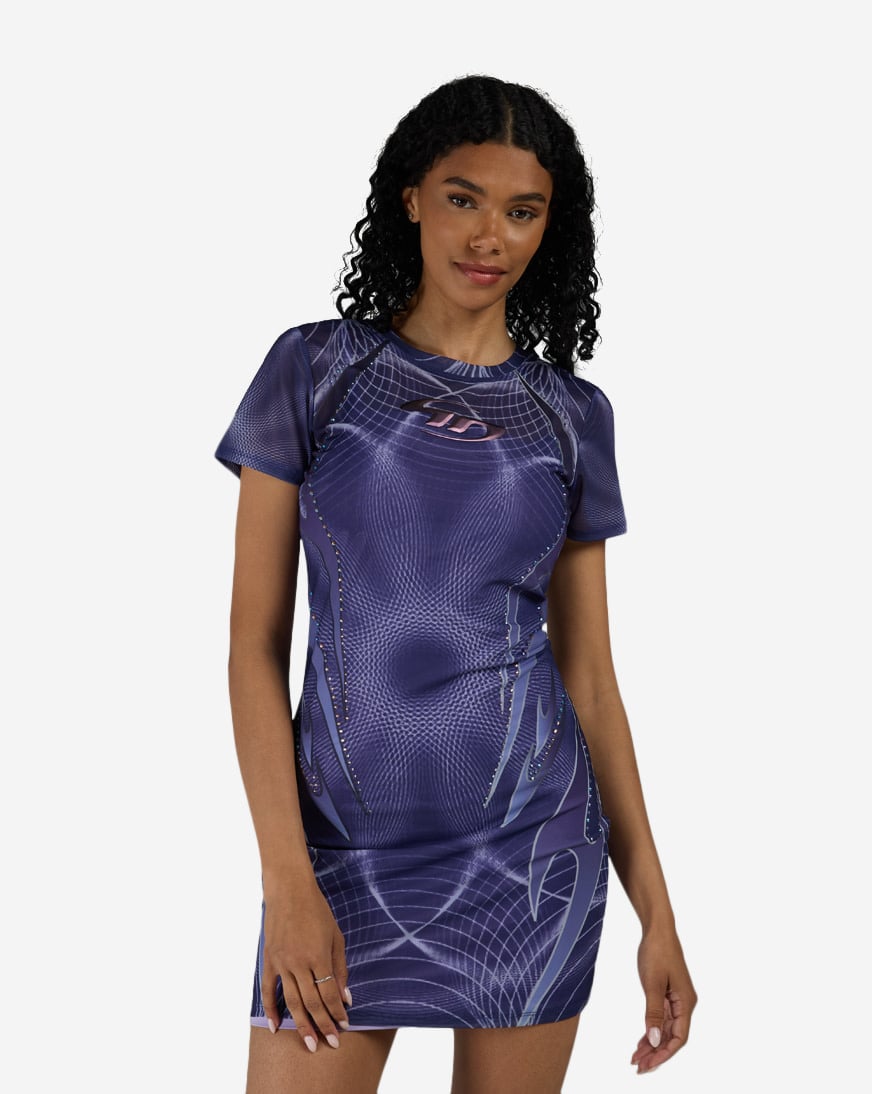 Printed Mesh Bodycon Dress