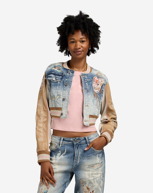 Denim Cropped Tapestry Jacket