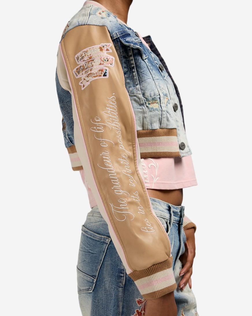 Denim Cropped Tapestry Jacket