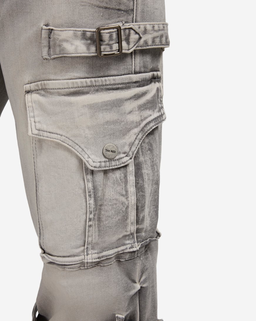 Wide Leg Grommet Cargo Denim Jeans