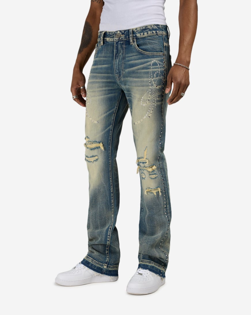 Studded Rip Repair Stacked Flare Jeans