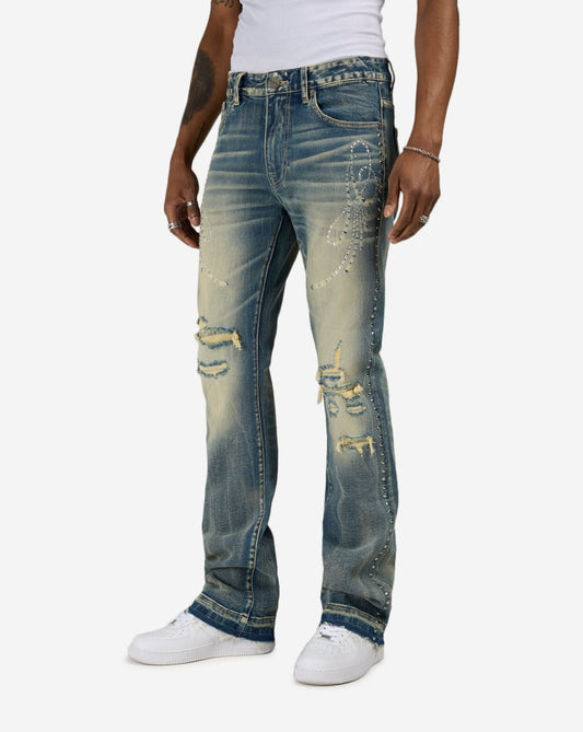 Studded Rip Repair Stacked Flare Jeans
