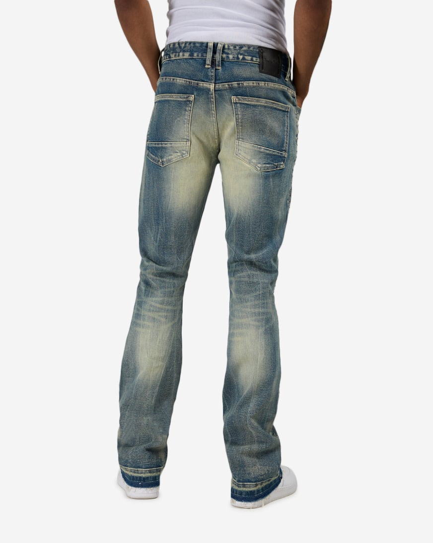 Studded Rip Repair Stacked Flare Jeans