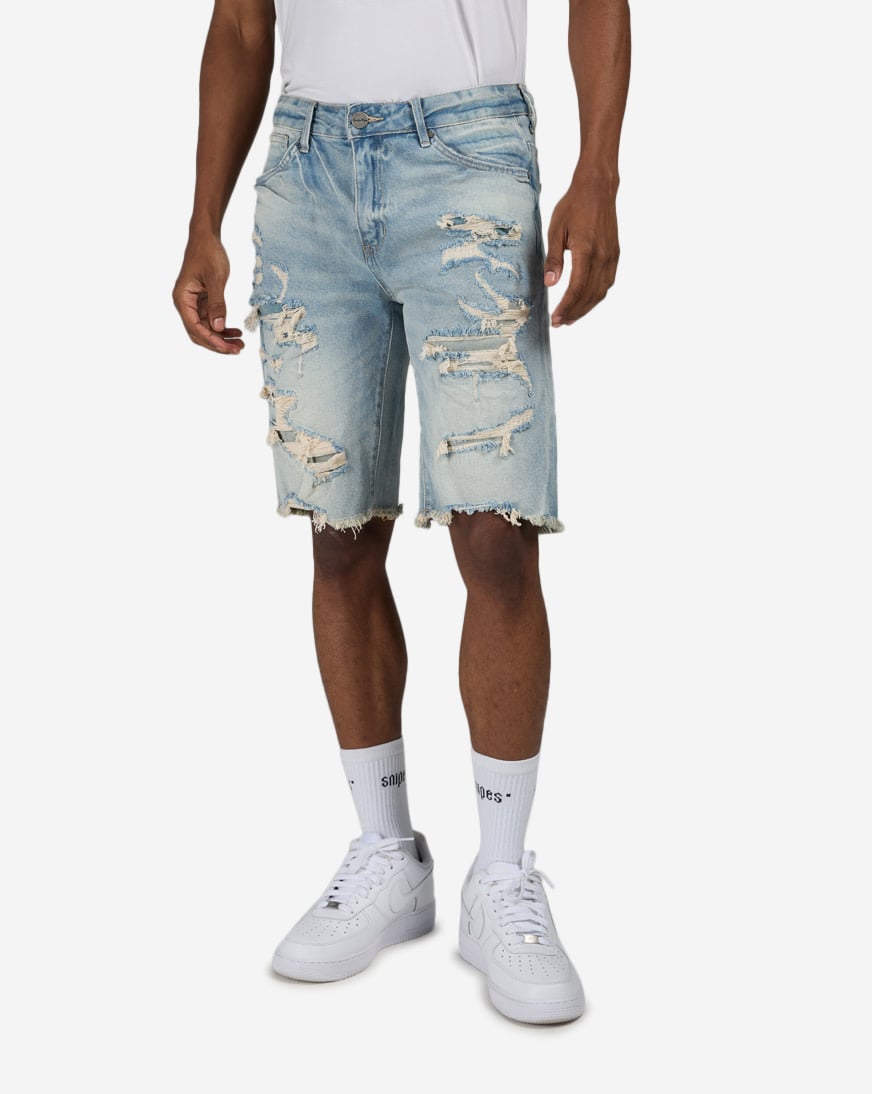 Distressed Rip and Repair Denim Shorts