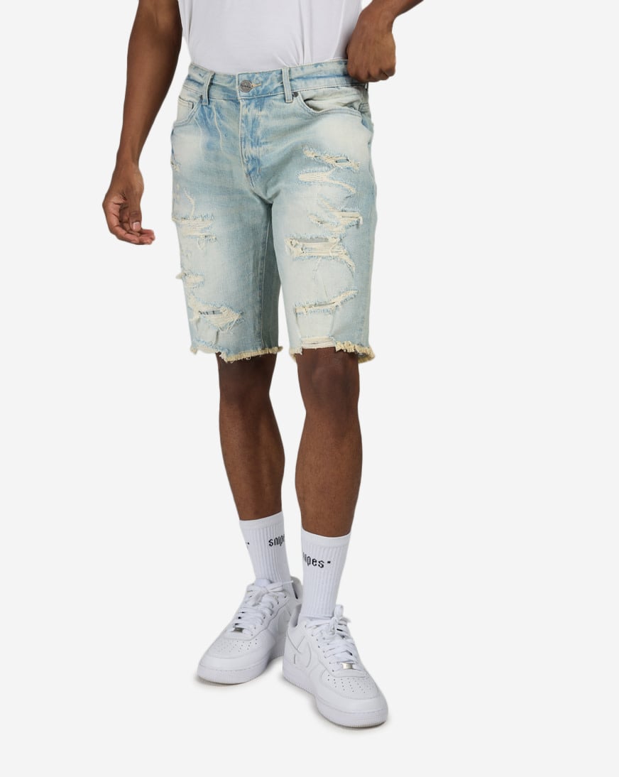 Distressed Rip and Repair Denim Shorts