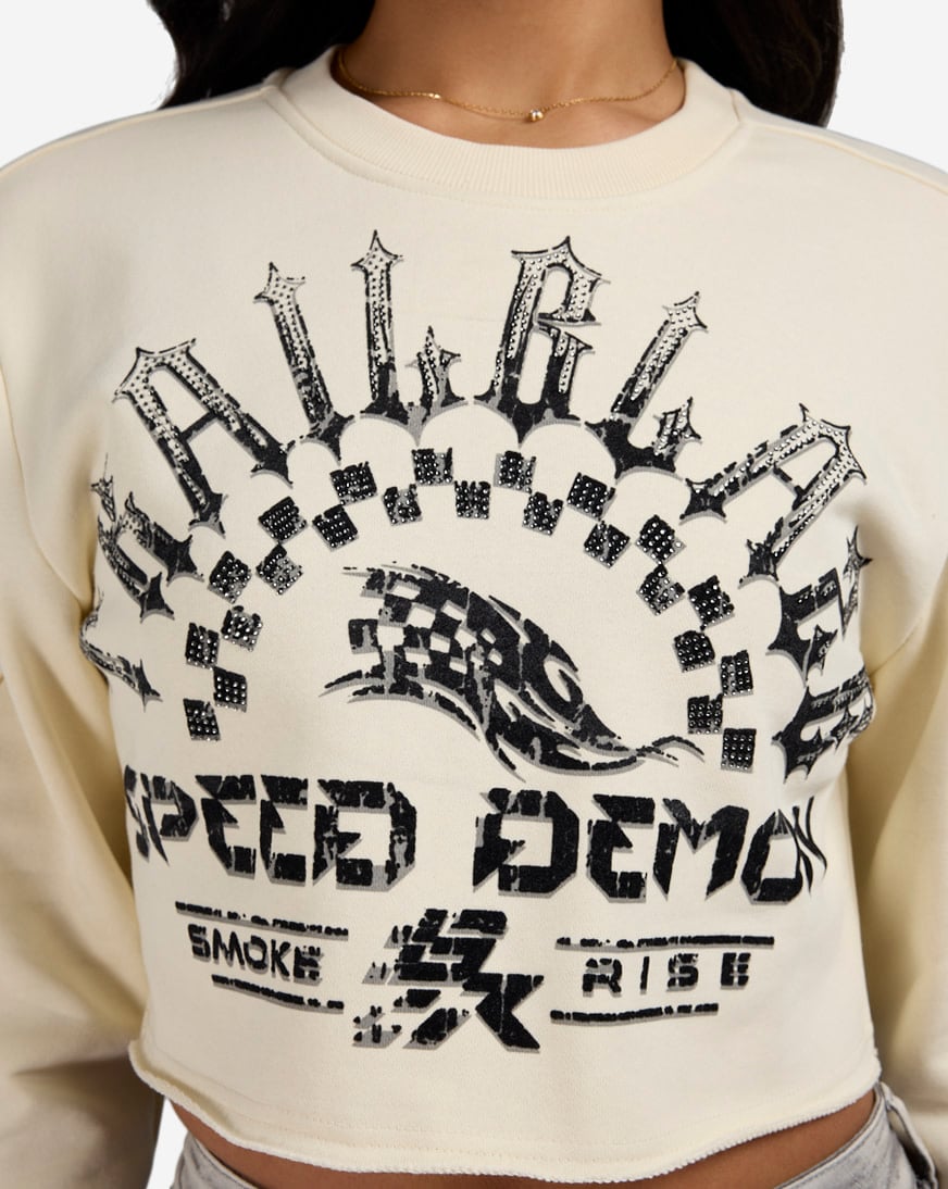 Crop Rhinestone Graphic Long Sleeve Crewneck