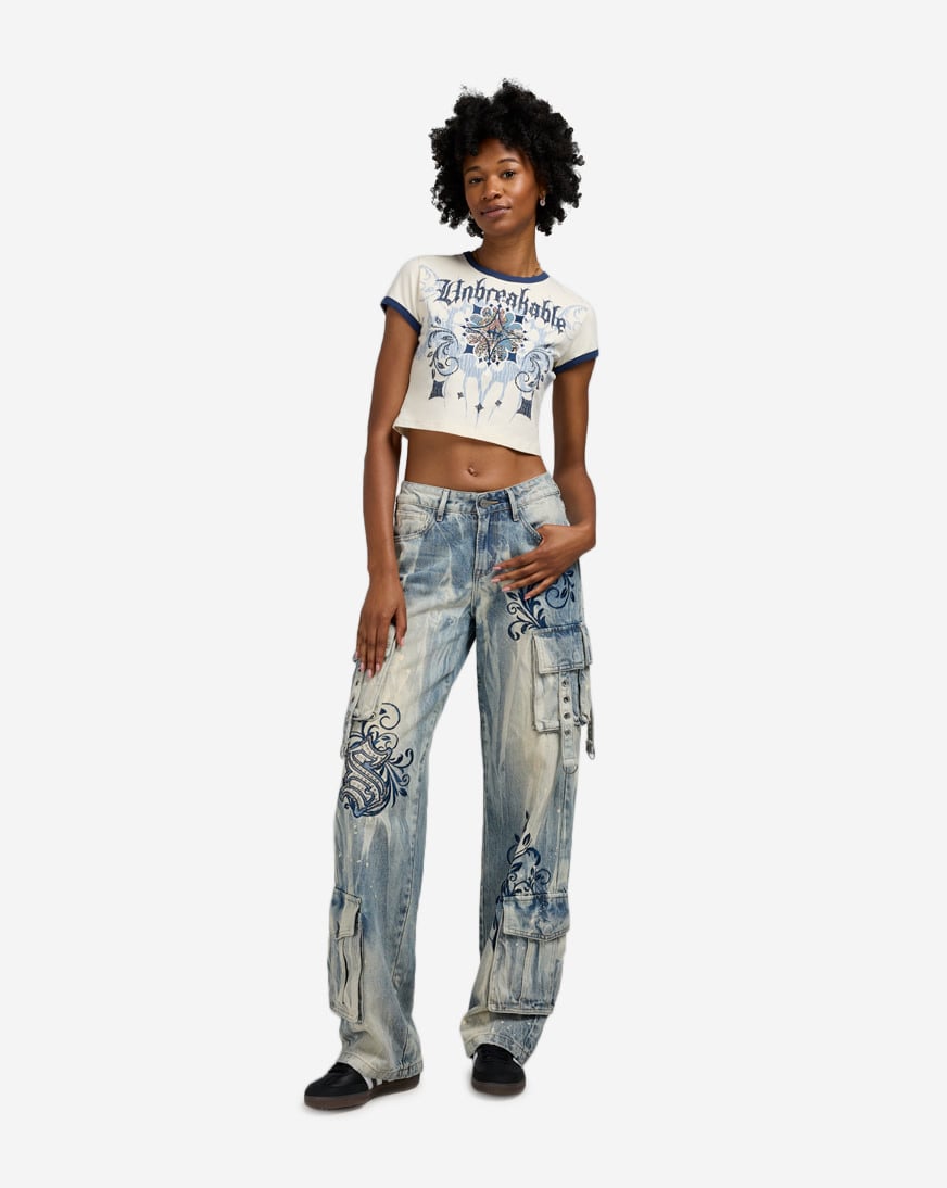 Cropped Tapestry Ringer Tee