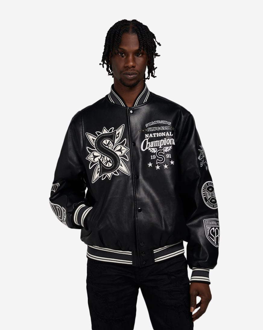 Pu Studded Patch Varsity Jacket