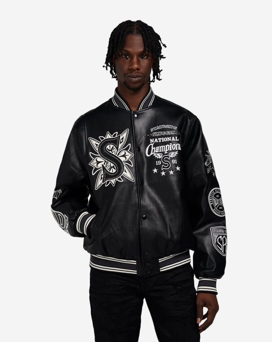 Pu Studded Patch Varsity Jacket