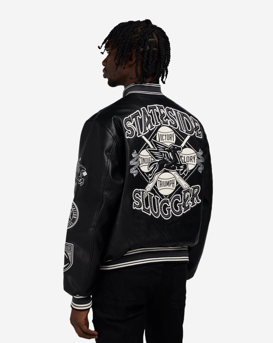 Pu Studded Patch Varsity Jacket