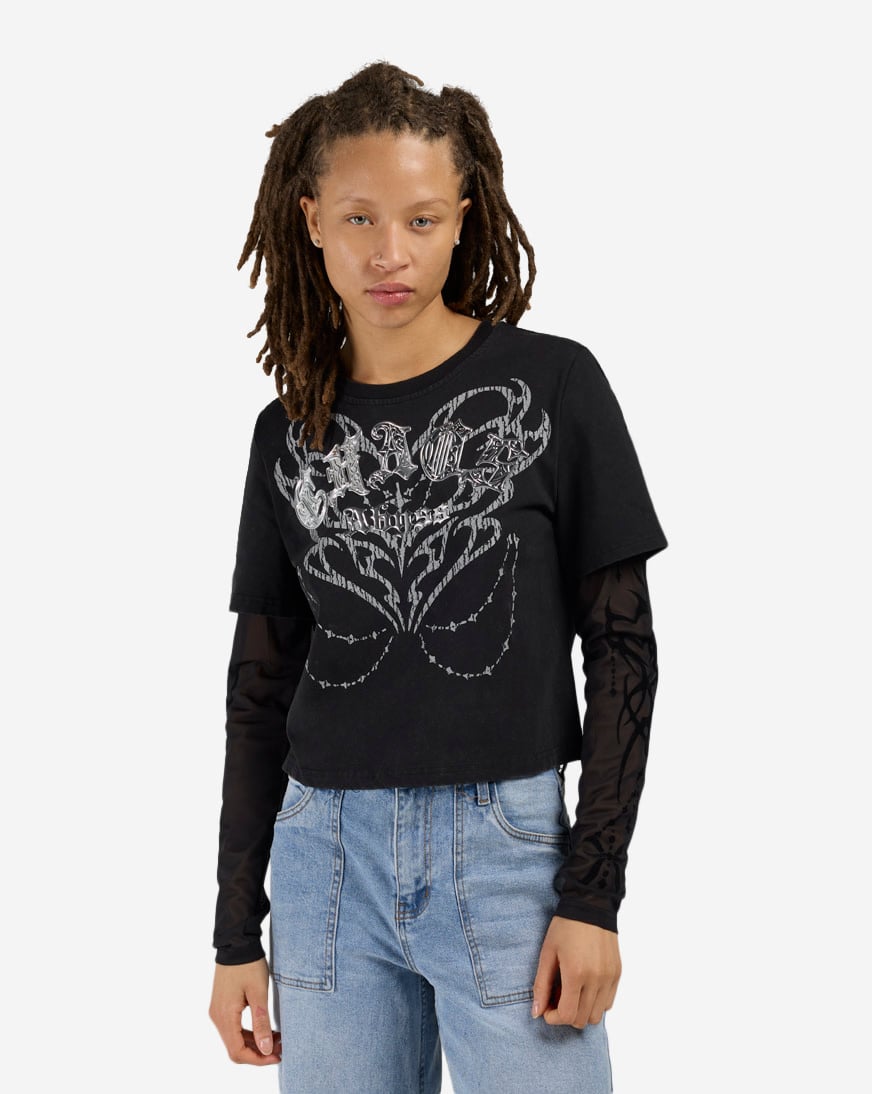Flocked Mesh Long Sleeve Top