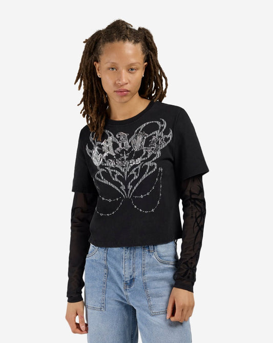 Flocked Mesh Long Sleeve Top