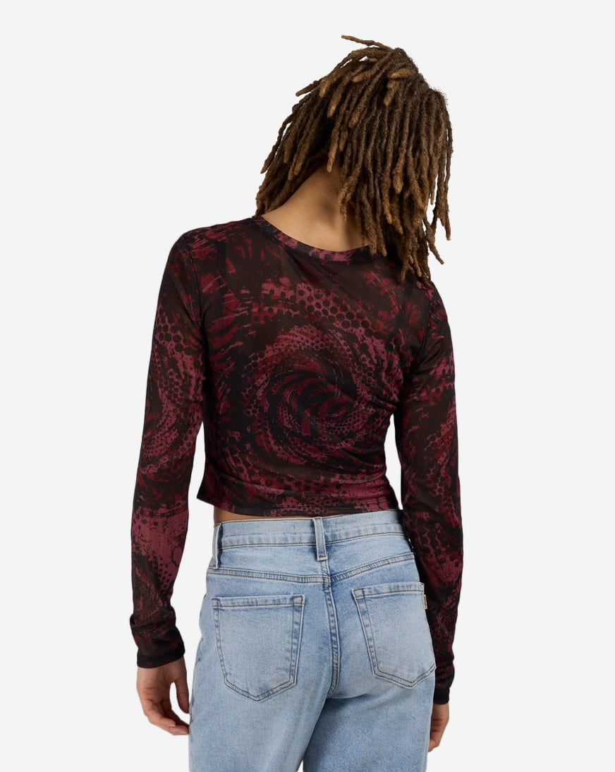 Printed Long Sleeve Mesh Top