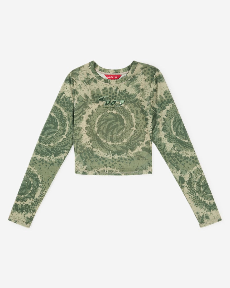 Printed Long Sleeve Mesh Top