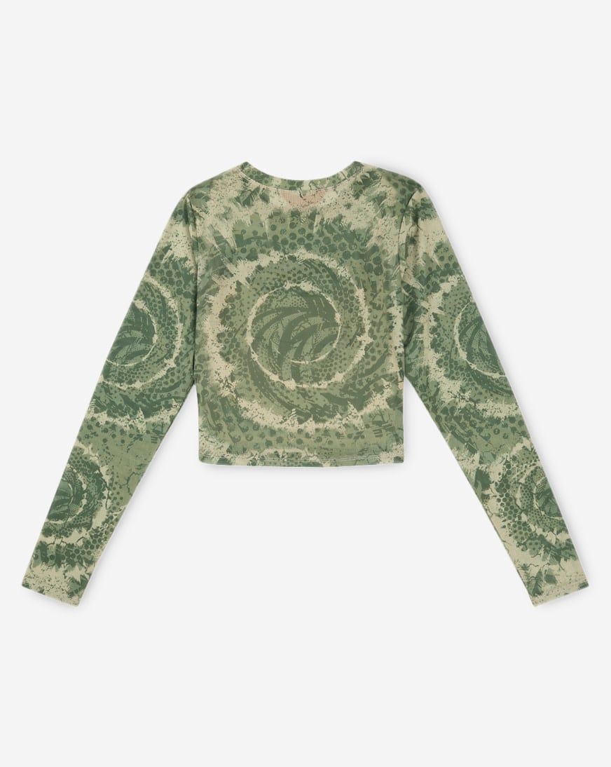 Printed Long Sleeve Mesh Top