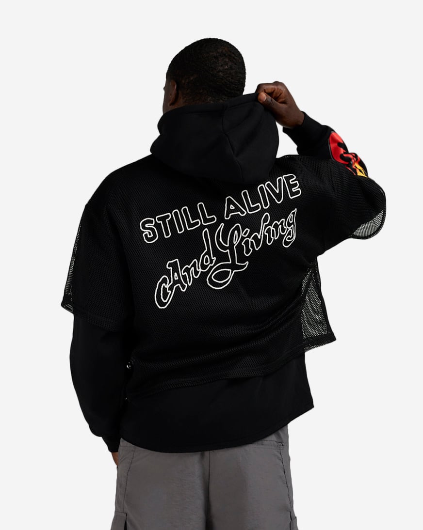 Flame Print Mesh 2-Fer Hoodie