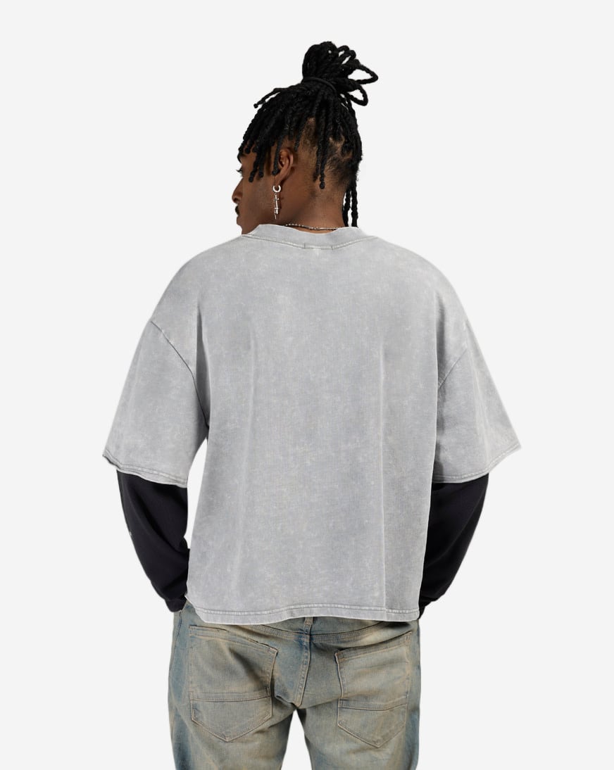 Fleece Cross Logo Long Sleeve Boxy 2-Fer Tee