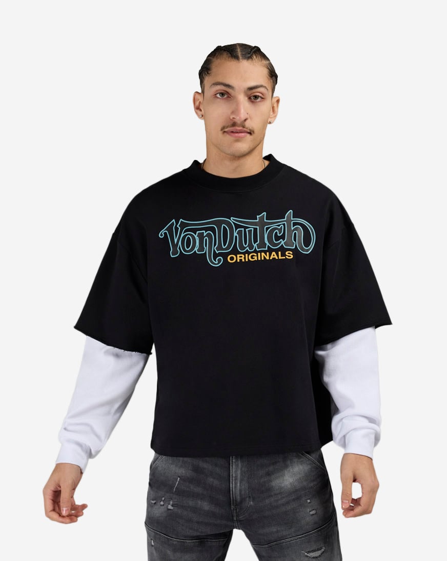 Fleece Flame Eye Logo Long Sleeve Boxy 2-Fer Tee