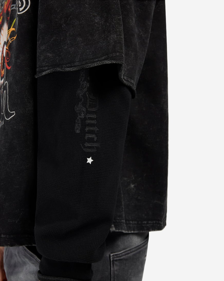 Fleece Embroidery Patch Long Sleeve Boxy 2-Fer Tee